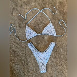 Frankie’s bikinis Ivy Puff bikini top and bottom in baby blue ❄️